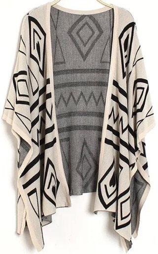 Romwe Apricot Short Sleeve Geometric Pattern Cardigan