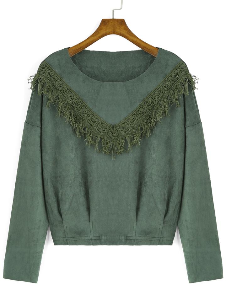 Romwe Round Neck Tassel Sweatshirt