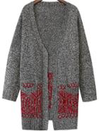 Romwe Pockets Long Grey Red Coat