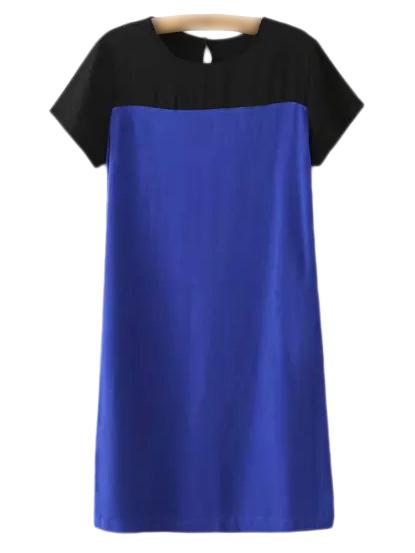 Romwe Color Block Keyhole Back Short Sleeve Shift Dress