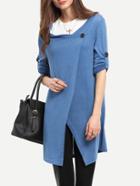 Romwe Blue Draped Collar Adjustable Sleeves Cardigan