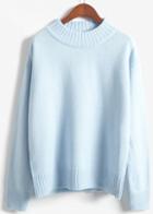 Romwe High Neck Knit Blue Sweater