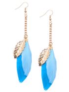 Romwe Blue Feather Drop Earrings