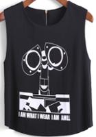 Romwe Black Robot Print Tank Top