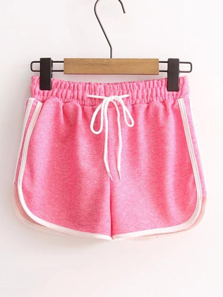 Romwe Contrast Binding Drawstring Shorts
