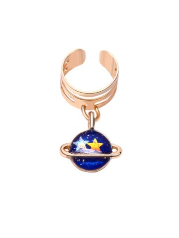 Romwe Gold Plated Blue Planet Pendant Ear Clip