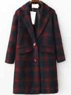 Romwe Lapel Plaid Pockets Long Red Coat