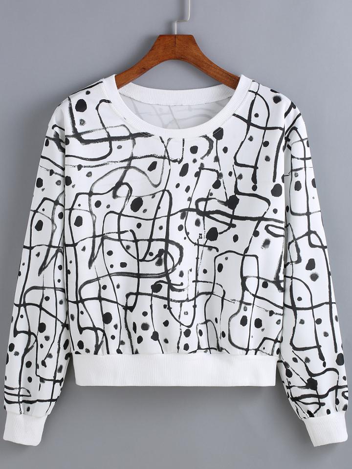 Romwe Graffiti Print Black Sweatshirt