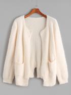 Romwe Beige Pockets Front Bow Back Slit Cardigan