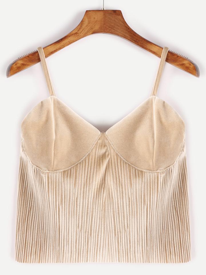 Romwe Light Khaki Velvet Crop Cami Top