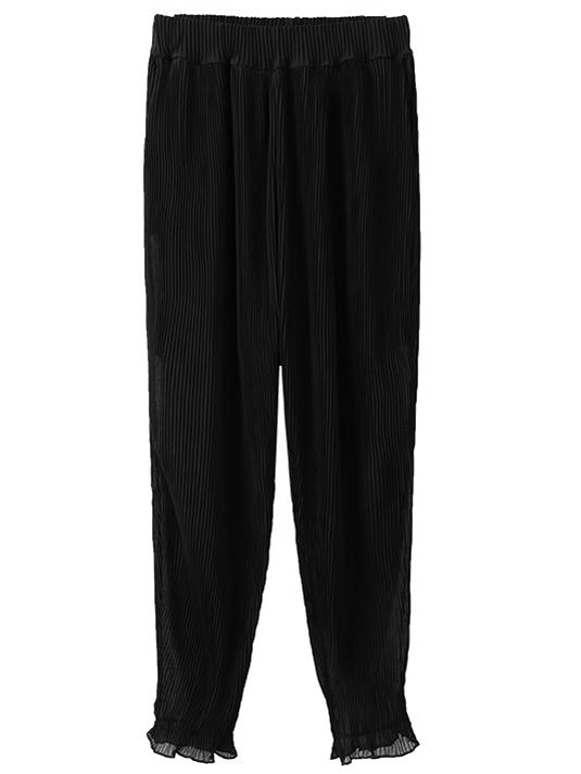 Romwe Black Pockets Elastic Waist Pleated Pants