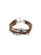 Romwe Eye Charm Brown Braided Layered Bracelet