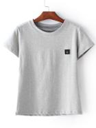 Romwe Grey Short Sleeve Smiley Face Patch T-shirt