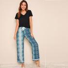 Romwe Solid Top With Snakeskin Pants Pj Set