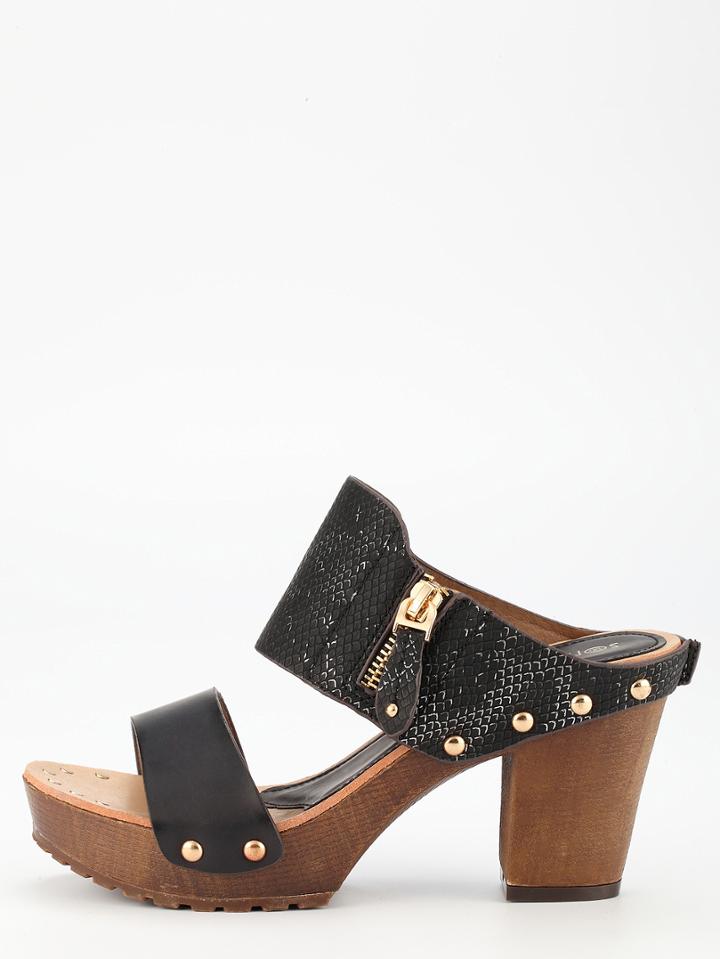 Romwe Black Pu Cork Sandals
