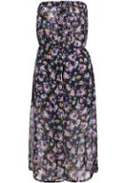Romwe Strapless Floral Print Split Dress
