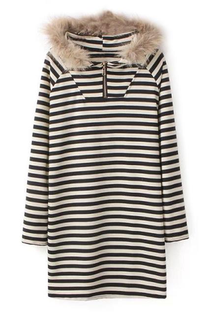 Romwe Striped Hoodied Sweatshirt