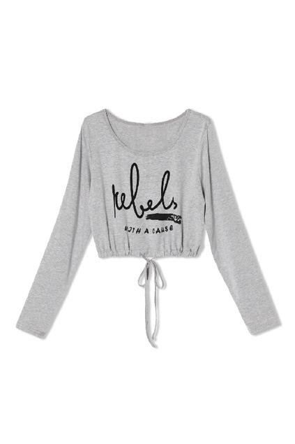 Romwe Letters Print Self-tie Drawstring Midriff T-shirt