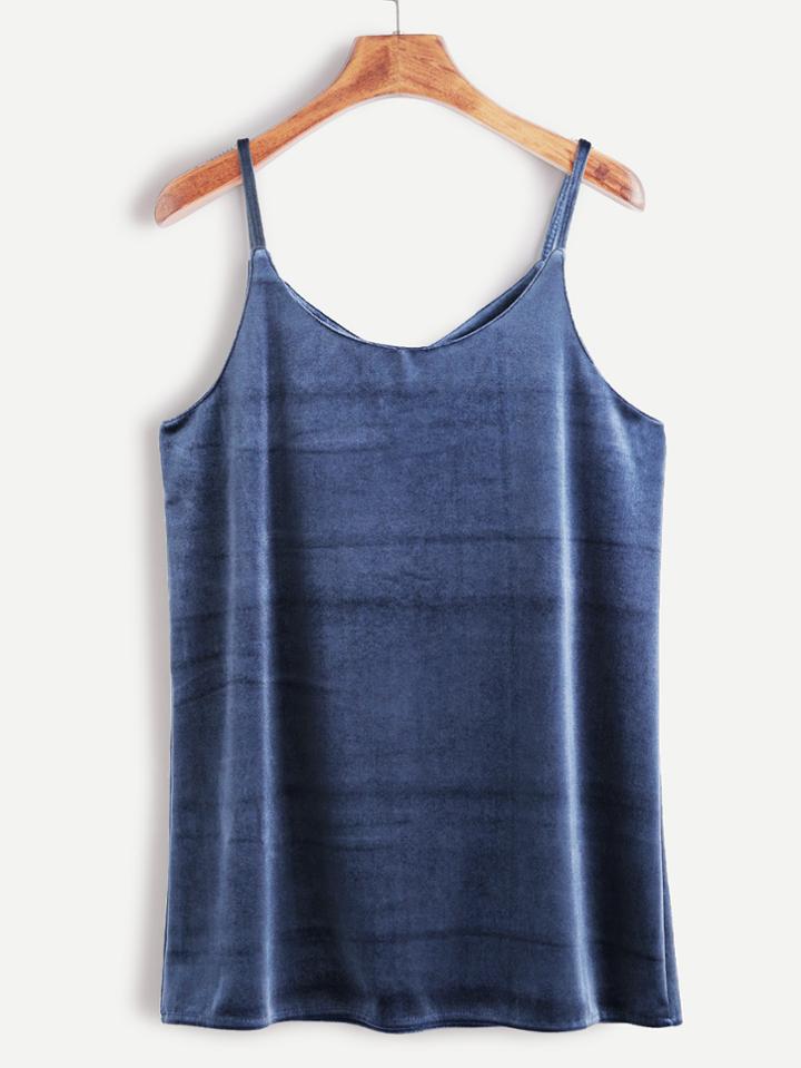 Romwe Blue Velvet Casual Cami Top