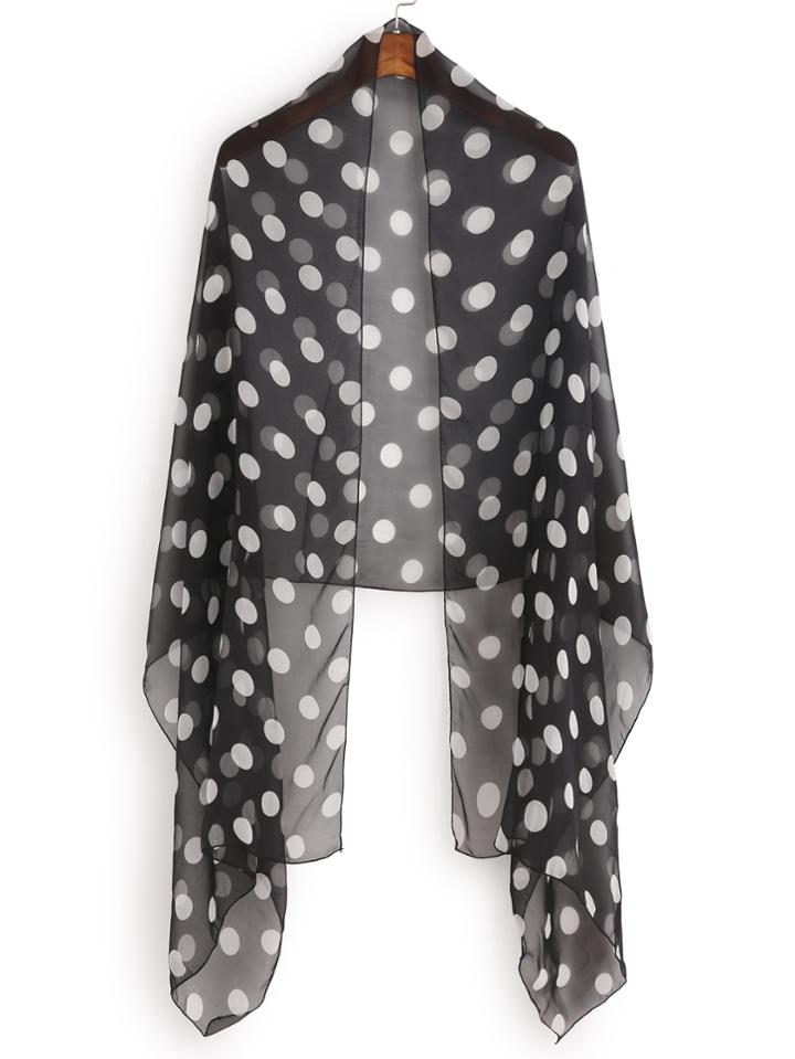 Romwe Black And White Polka Dot Sheer Scarf