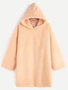Romwe Apricot Raglan Sleeve Fuzzy Hooded Sweatshirt Dress