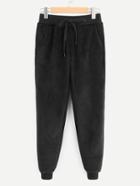 Romwe Drawstring Waist Faux Fur Lined Pants