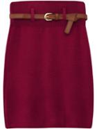 Romwe High Waist Belt Bodycon Wine Red Skirt