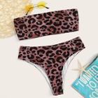 Romwe Leopard Bandeau Top With High Cut Bikini Set