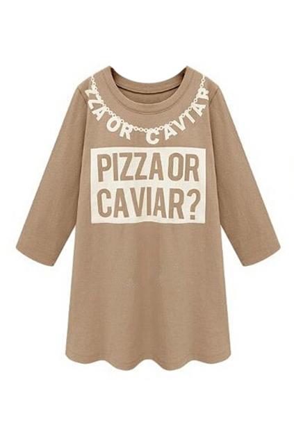 Romwe Letter Print Loose Khaki Blouse