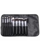 Romwe 10pcs Professional Makeup Set Brushes Tools Silver Black With Bag