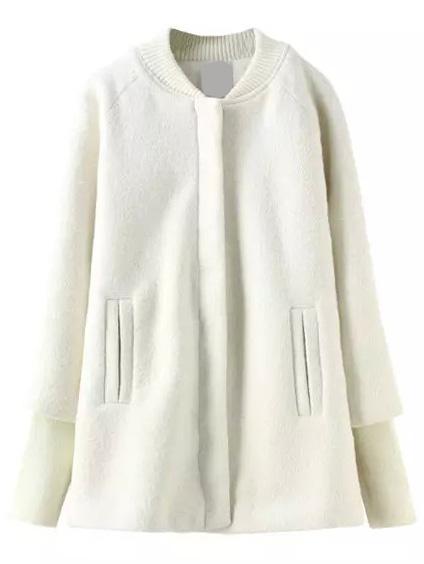 Romwe Contrast Cuff Woolen White Coat