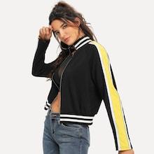 Romwe Zip Up Raglan Sleeve Sweatshirt
