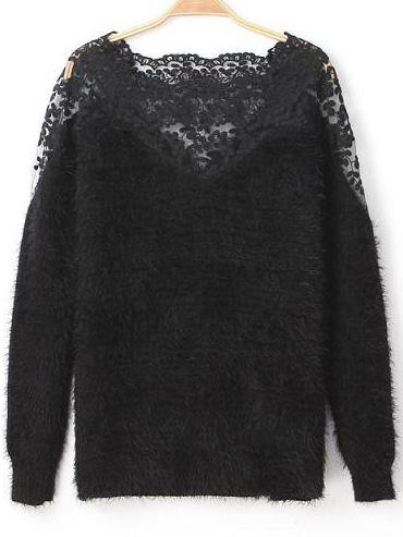 Romwe Contrast Lace Mohair Sweater