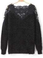 Romwe Contrast Lace Mohair Sweater