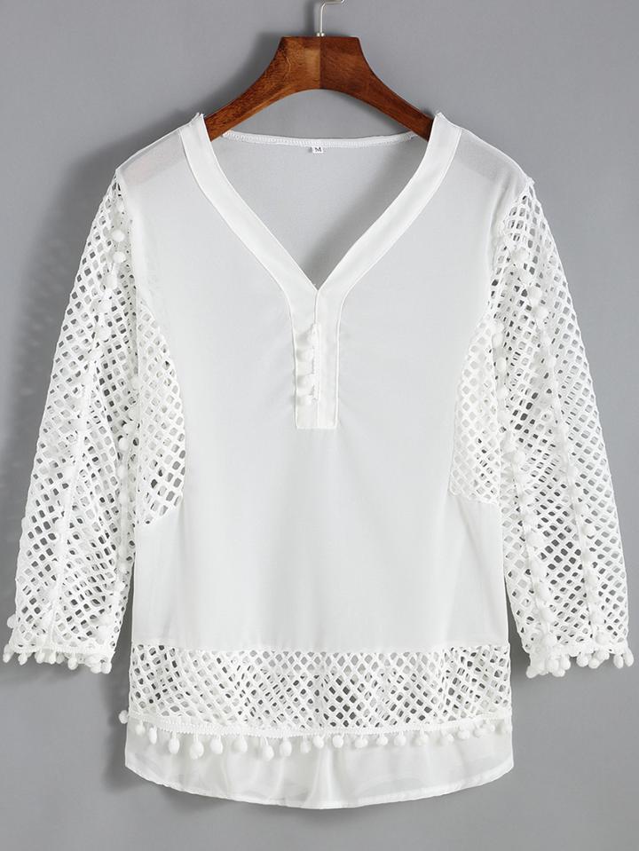 Romwe V Neck Hollow Blouse