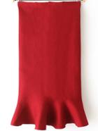Romwe High Waist Ruffle Hem Jersey Red Skirt
