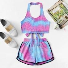 Romwe Tie Dye Halter Top With Shorts