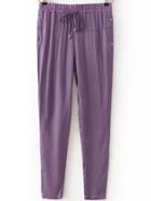 Romwe Draw Cord Waist Studded Purple Pant