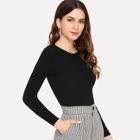 Romwe Solid Ribbed Jumper
