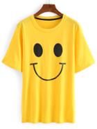 Romwe Yellow Smiley Face Print T-shirt