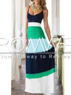 Romwe Color Block Scoop Neck Spaghetti Strap Maxi Dress