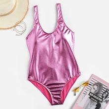 Romwe Metallic Low Back One Piece Swimsuit