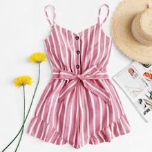 Romwe Self Tie Waist Striped Jumpsuit