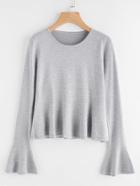 Romwe Marled Knit Fluted Sleeve Jumper