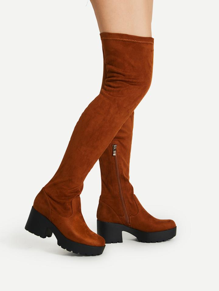 Romwe Side Zipper Over Knee Platform Boots