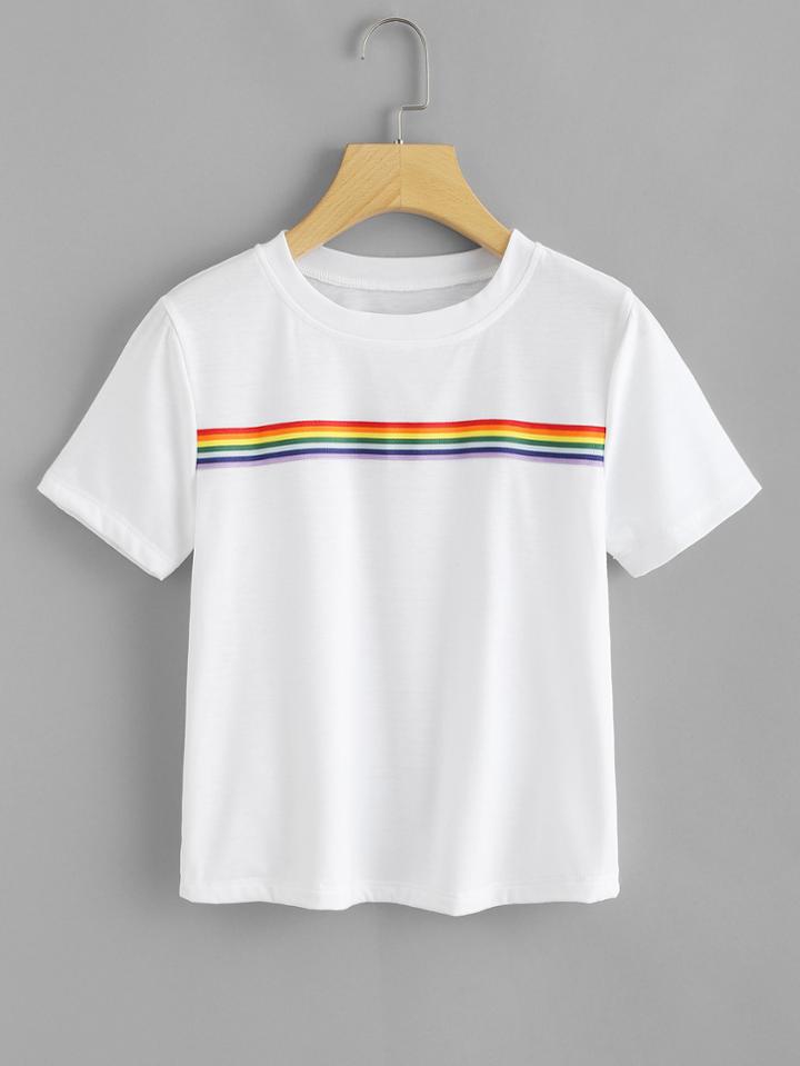 Romwe Contrast Striped Tape Tee