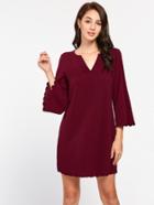 Romwe Scallop Detail Bell Sleeve Dress