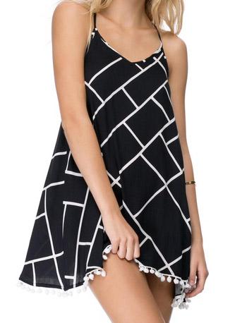 Romwe Back Criss Cross Plaid Embellished Hem Dress