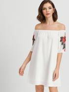 Romwe White Rose Applique Off The Shoulder Dress