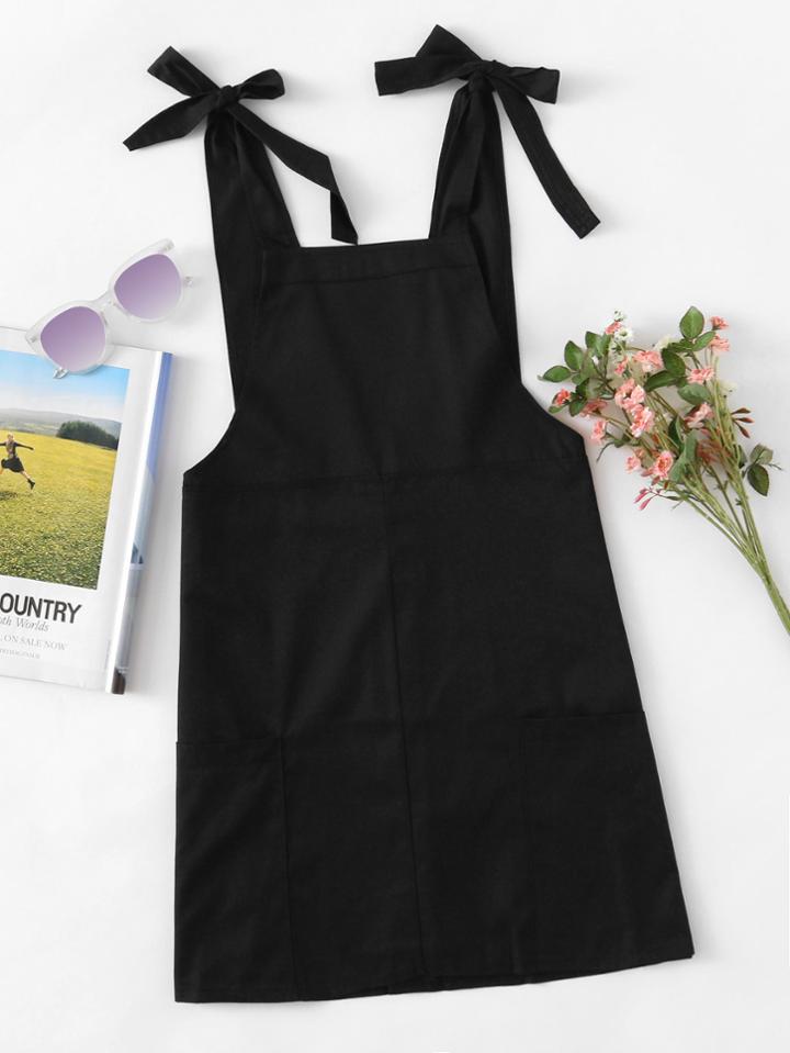 Romwe Bow Tie Shoulder V Back Pinafore Dress